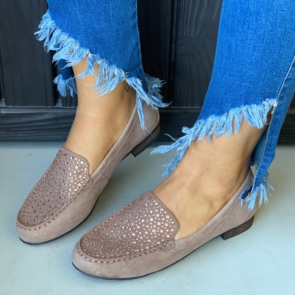 Leather Embellished Sparkle Moccasin Loafers - Picture 2 of 4